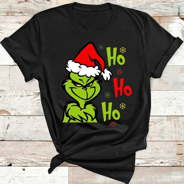 Men and Women Grinch Shirt Christmas Grinch Printed Short Sleeve