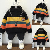 Toddler Boys Sweater Spring and Autumn Colorful Striped Sweater Sweater