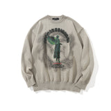 Men Sweater Dark Statue Printed Sweater Men's Loose round Neck