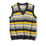 Men Sweater Mixed Color Stripe V-neck Sweater Vest Men's Street Waistcoat