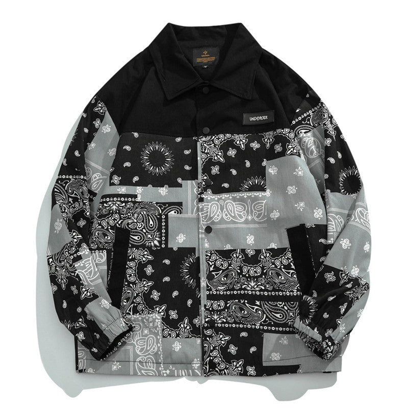 Man Fall Outfis Autumn Clothing Street Hip-Hop Paisley Stitching Jacket Men's Loose Boyfriend Style Casual Jacket