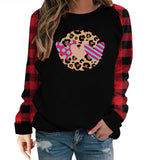 Valentine's Day T Shirt Plaid Sleeve Love Heart Printing Long Sleeve T-shirt