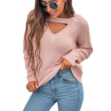 Women Pullover Knit Sweater Autumn and Winter Solid Color Sexy Chest Hollow out Sweater Female