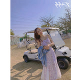MIDI Mauve Cocktail Dress Fashionable Outer Wear Purple Suspender Dress for Women Summer