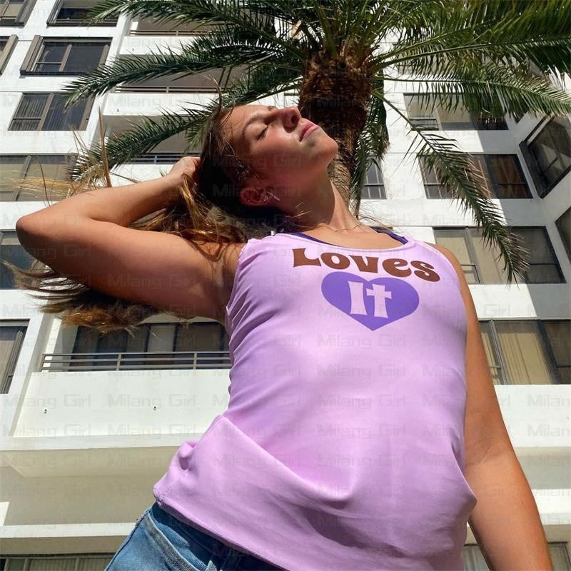 Vintage Y2g Shirts Summer Women's Slim-Fit Printed Sports Vest