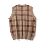 Men Sweater Plaid Sweater Vest Men's Loose Sleeveless Jacket