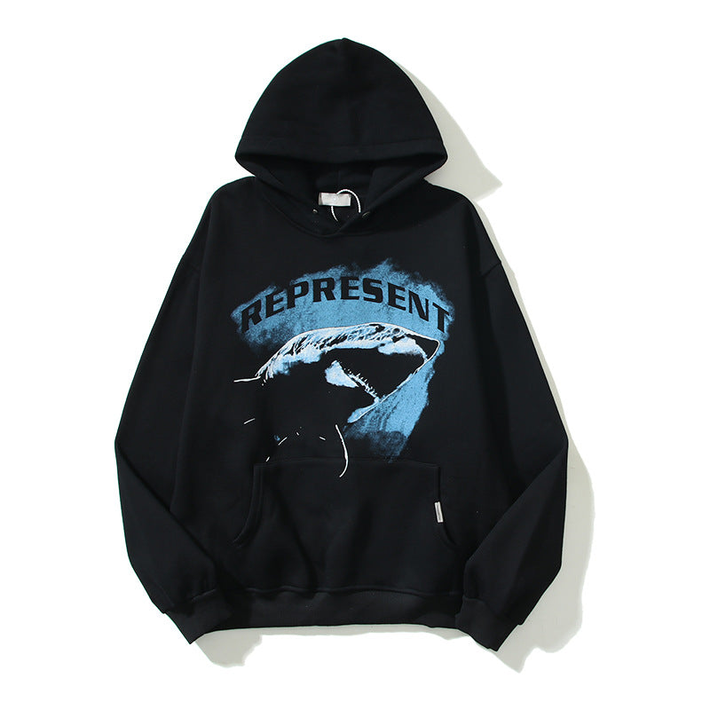 Kanye West Sunday Service Hoodie Present Shark Print Loose Velvet Padded Hooded Sweatshirt