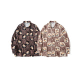 Man Fall Outfits Vintage Bear Plaid Full Printed Men's and Women's Long Sleeves Shirt Couple