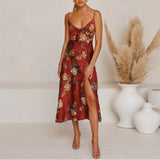 Nine Britton Dress Collar Spaghetti-Strap Floral Print Women's Bow Beach Backless