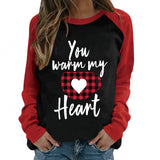 Valentine's Day T Shirt Long Sleeve Women's You Warm My Heart Heart Printing Raglan Long Sleeve T-shirt