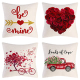 Valentine's Day Pillow Covers 4 Piece Random Styles Together, Truck Love Balloon Bicycle Ornament Pillow Cushion
