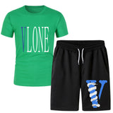 Vlone T Shirts & Shorts 2 Piece Set Men 'S Summer Printed Sports Short-Sleeved T-Shirt Set