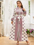 Nine Britton Dress V-neck Long Large Hem Type Blue Printing
