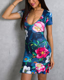 Valentine's Day Outfits Printed Backless V-neck Fashion Slim Dress