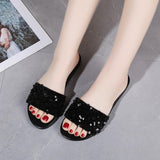 Women Open Toe Sandals Flats Summer Casual Slippers Flat Bottom Sequin Beach Shoes