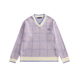 Men Sweater Color Matching Plaid Knitwear Men's Pullover