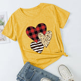 Valentine's Day T Shirts Couples Autumn Leopard Plaid Pullover Short Sleeve T-shirt