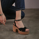 Platform Heels for Women Retro Chunky Heel Sandals with Buckle