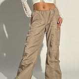 Julia Fox Low Rise Jeans Autumn Lightweight Outdoor Leisure Sports Quick-Drying Pleated Drawstring Low Waist Slimming Straight Woven Pants