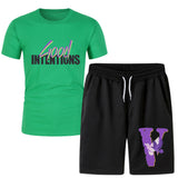 Vlone T Shirts & Shorts 2 Piece Set Short Sleeve T-Shirt Sports Summer