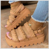 Women Platform Sandals Summer Plus Size Round Toe Metal Chain Casual Sandals
