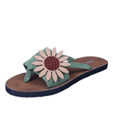 Women Open Toe Sandals Flats Summer Flower Flip Flops Casual Beach Slippers