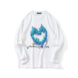Man Fall Outfits Street Hip-Hop Love Flame Graffiti Thin Sweater Men 'S Fashion Brand Loose Couple Casual All-Matching Long T-shirt