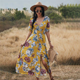 Coachella Music Festival Outfits Summer Print Short Sleeved Black Dress Beach Dress Waist Dress
