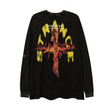 Man Fall Outfits Loose Flame Letter Print Hiphop round Neck Long Sleeve T-shirt