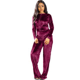 Velour Tracksuit Gold Velvet Long-Sleeve Zipper Trousers Two-Piece Set