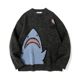 Men Sweater Cartoon Jacquard Crew Neck Sweater Men Loose Pullover