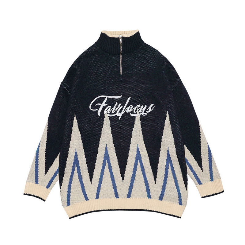 Men Sweater Letter Embroidery Contrasting Color Jacquard Knitwear Men's Coat
