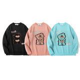 Men Sweater Cartoon Bear Embroidery Knitwear Men's Street Fashion Loose