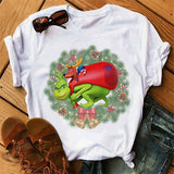 Men and Women Grinch Shirt Christmas Loose Grinch Printed Short Sleeve