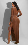 Blue Velvet Dress Fashion Sexy High Waist Split