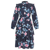 Vintage Floral Print Long Sleeves Holiday Lace-up Dress African Dashiki Ankara Styles Dress