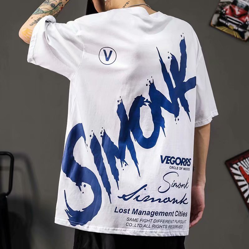 Men T-Shirts Letters Printed Loose Top