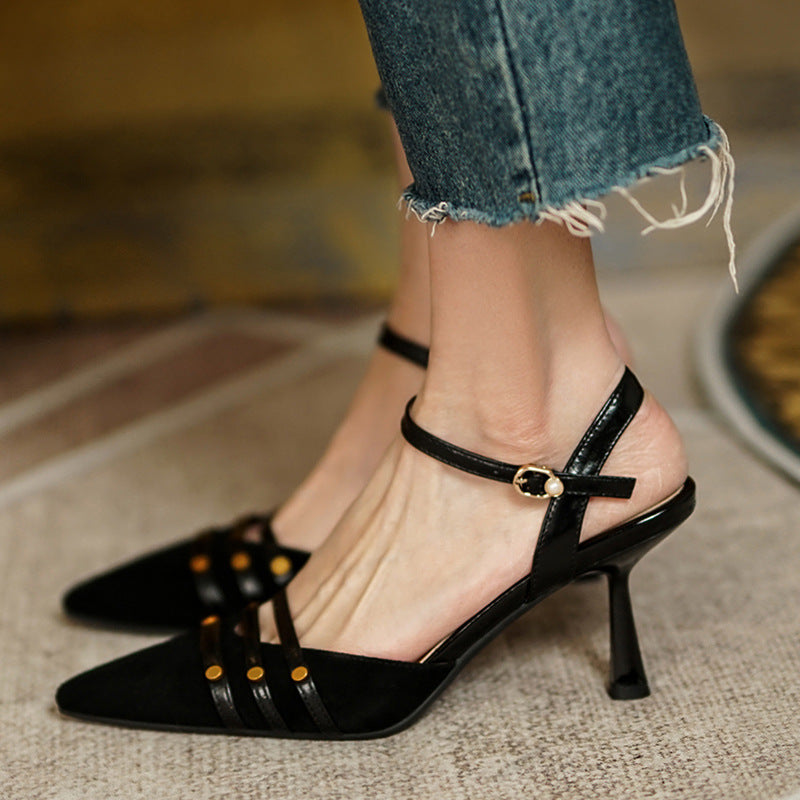 Nude Low Block Heel Pointed Toe All-Matching Stiletto Heel
