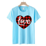 Valentine's Day T Shirt Love Letter Color Plaid Printed Pullover Short Sleeve Women's T-shirt