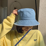 Women Bucket Hat Denim Blue Soft Top Foldable Basin Hat