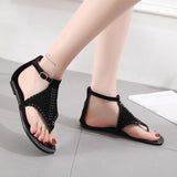 Women Open Toe Sandals Flats Summer Low-Top Sandals Round Toe Hollow-out Flat Shoes