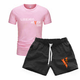 Vlone T Shirts & Shorts 2 Piece Set Men'S Sports Round Neck T-Shirt Shorts Set