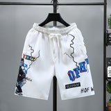 Men White Shorts Summer Ice Silk Shorts Printed Shorts Beach Pants