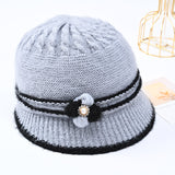 Red Beanie Hat Winter Knitted Woolen Cap Rabbit Hair Fleece-Lined
