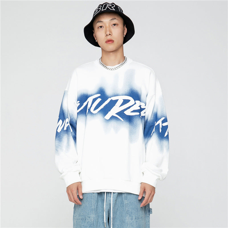 Crew Neck Sweatshirts for Men Men's Autumn Campus Student Sweater Printed Spray-Painted Top for Men