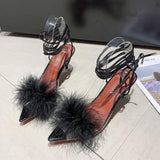 High Heels Ladies Sandals Plus Size High Heel Stiletto Heel Hairy Ball Strap Sexy Sandals