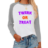 Halloween Costumes Pattern Printed Raglan Color Contrast Long Sleeve T-shirt Women