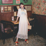 Coachella Music Festival Outfits Embroidery Flower Lace Stitching Cotton and Linen Holiday Tourism Dress