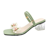 High Heels Slippers Summer Fashion Flower Chunky Heel Ankle-Strap Sandals