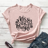 Merry and Bright Sweatshirts Christmas Merry and Bright Letter Printed round Neck Short Sleeve T-shirt